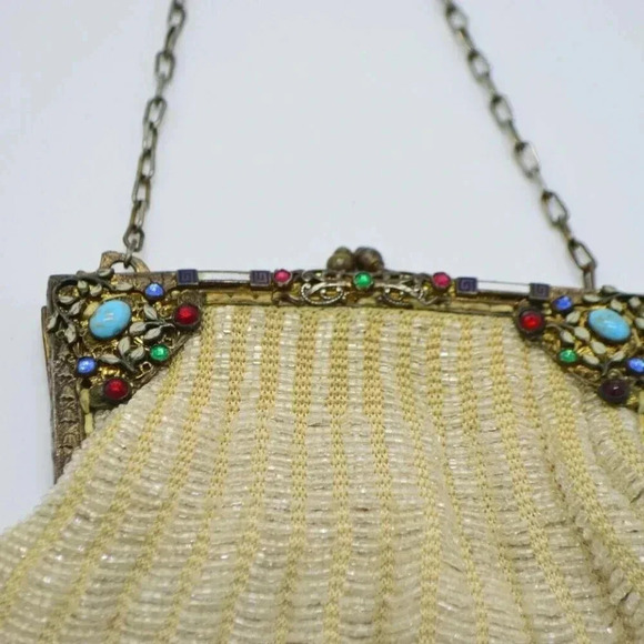 Antique Enamel Rhinestone Jeweled Glass Beaded - Picture 3 of 8